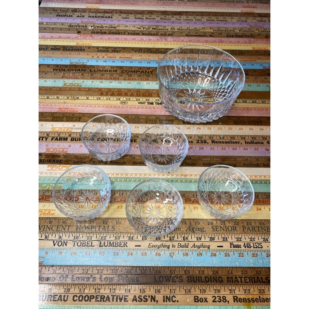 Arcoroc France Starburst Diamant Pattern Clear Glass Bowls Vintage 6 Piece Set